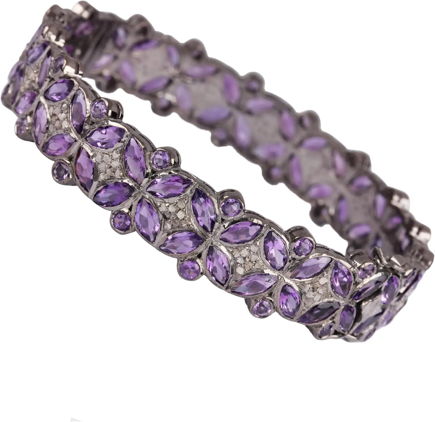 ANJISTOUCH 925 Sterling Silver 0.91 ct Natural Diamond Amethyst Bangle Fine Jewelry For Her