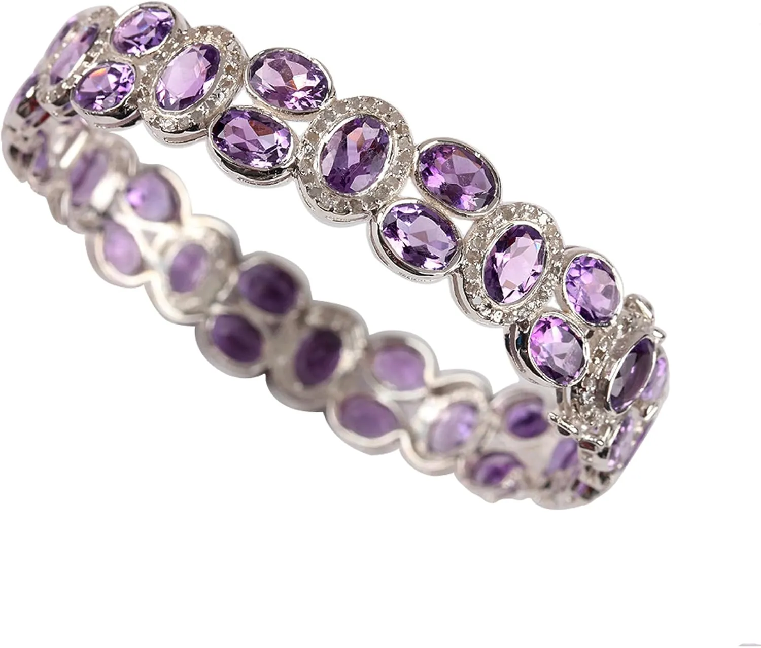 ANJISTOUCH 925 Sterling Silver 2.04 ct Natural Diamond Amethyst Bangle Fine Jewelry For Her