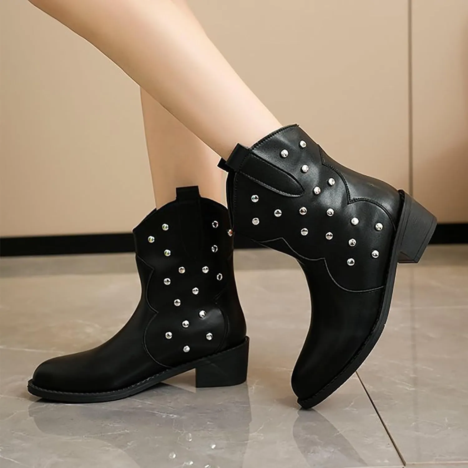 Ankle Boots for Women Cowboy Booties for Women Platform Booties Pointed Boots for Women Black Ankle Boots with Laces Boot for Sprained Ankle Left Foot
