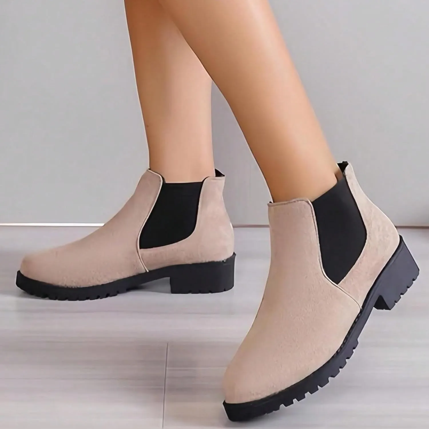 Ankle Boots for Women Dressy Fall Boots for Women 2024 Suede Round Toe Elasticized Mouth Sleeve Low Heel Booties