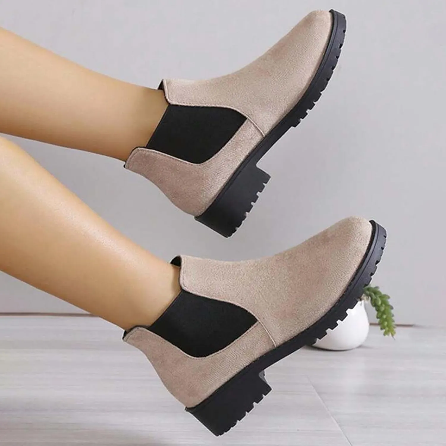 Ankle Boots for Women Dressy Fall Boots for Women 2024 Suede Round Toe Elasticized Mouth Sleeve Low Heel Booties