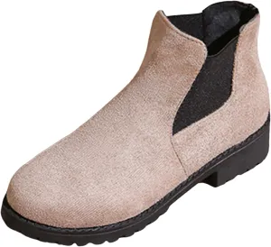 Ankle Boots for Women Dressy Fall Boots for Women 2024 Suede Round Toe Elasticized Mouth Sleeve Low Heel Booties