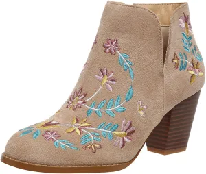 Ankle Boots for Women Women's Suede Ankle Booties Low Heel Fashion Flower Embroidery Boots Black Brown Beige US5-11