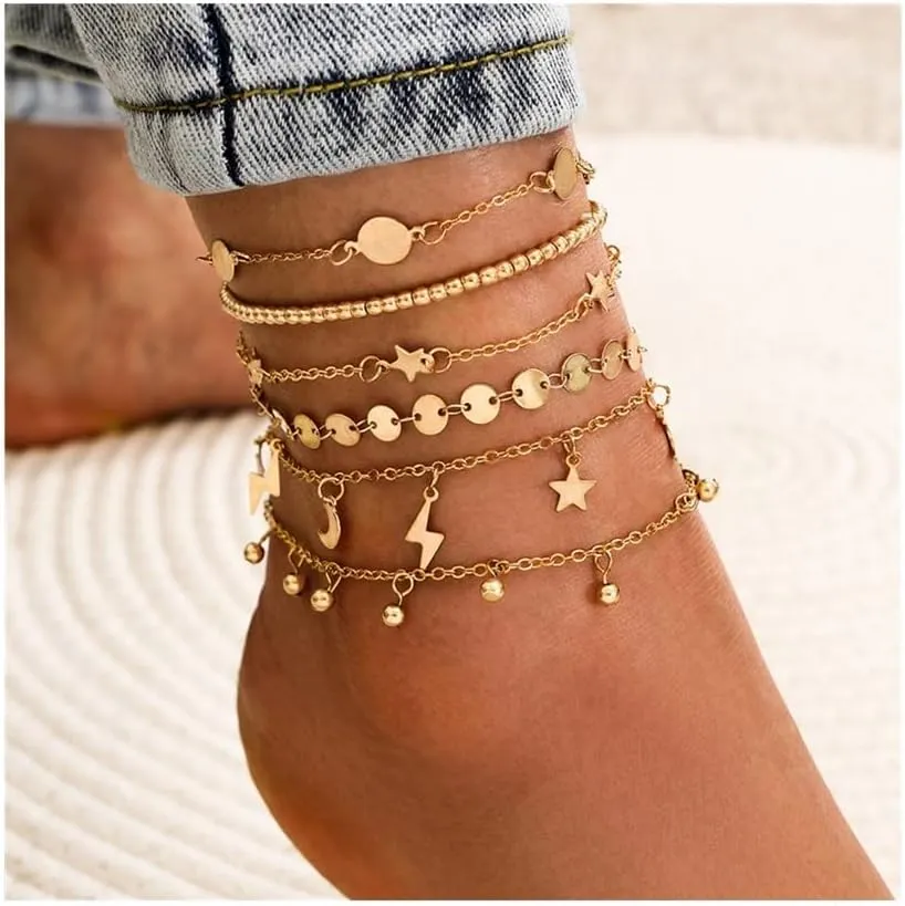 Anklet Anklets for Women Bangles Ankle Chain Foot Shoe Clips Anklet for Women (Metal Color : 1)