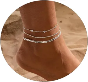 Anklet for Women Gold Plated Anklets Bracelets Waterproof Cuban Link Bracelets Set Dainty Stackble Anklets Jewelry for Gift