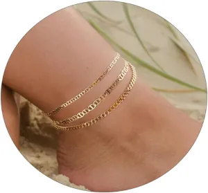 Anklet for Women Gold Plated Anklets Bracelets Waterproof Cuban Link Bracelets Set Dainty Stackble Anklets Jewelry for Gift