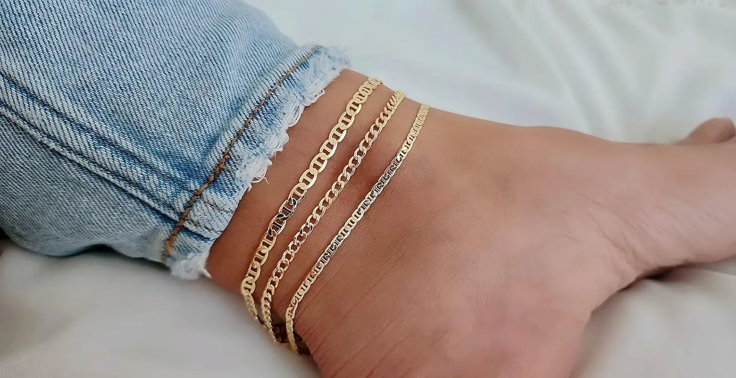 Anklet for Women Gold Plated Anklets Bracelets Waterproof Cuban Link Bracelets Set Dainty Stackble Anklets Jewelry for Gift