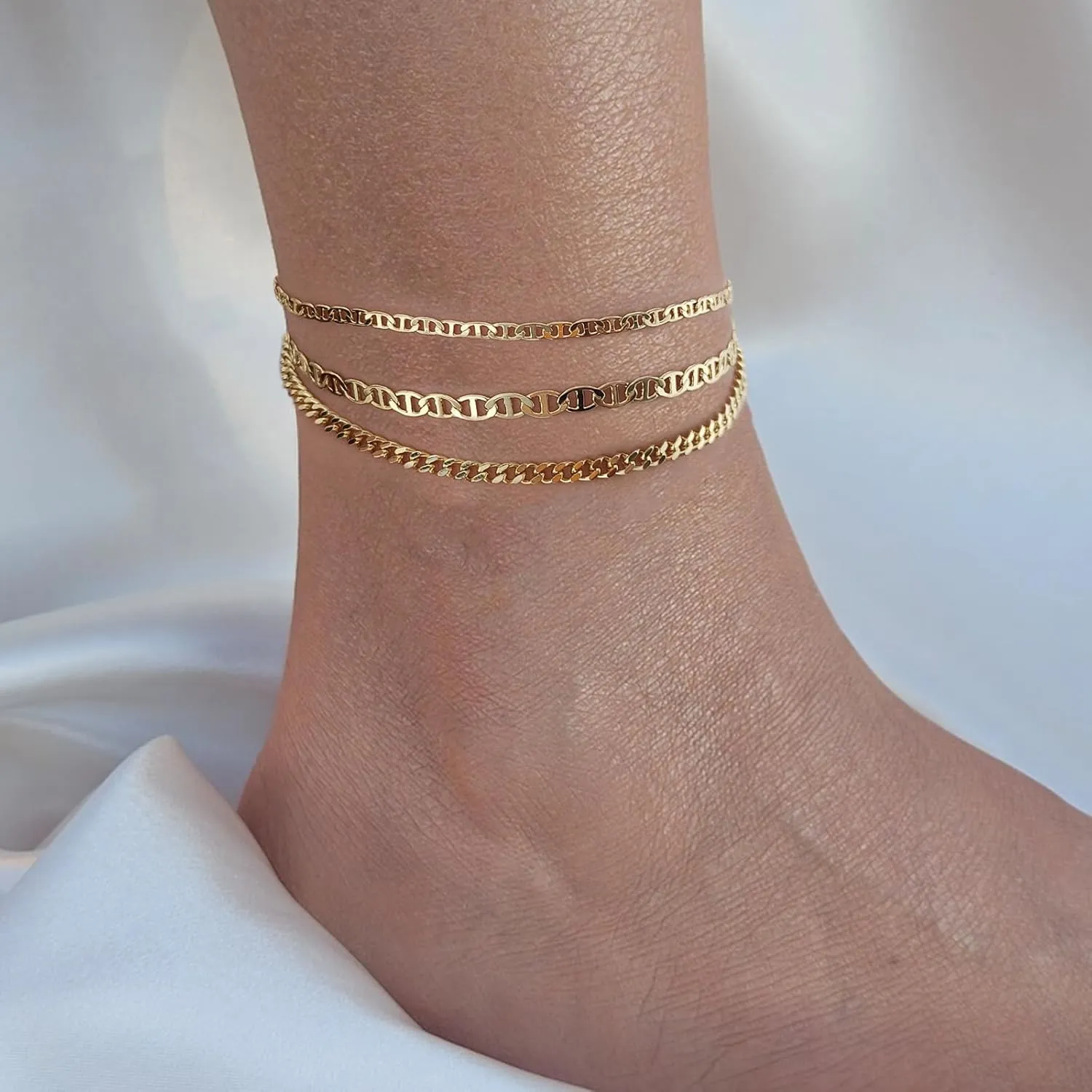Anklet for Women Gold Plated Anklets Bracelets Waterproof Cuban Link Bracelets Set Dainty Stackble Anklets Jewelry for Gift