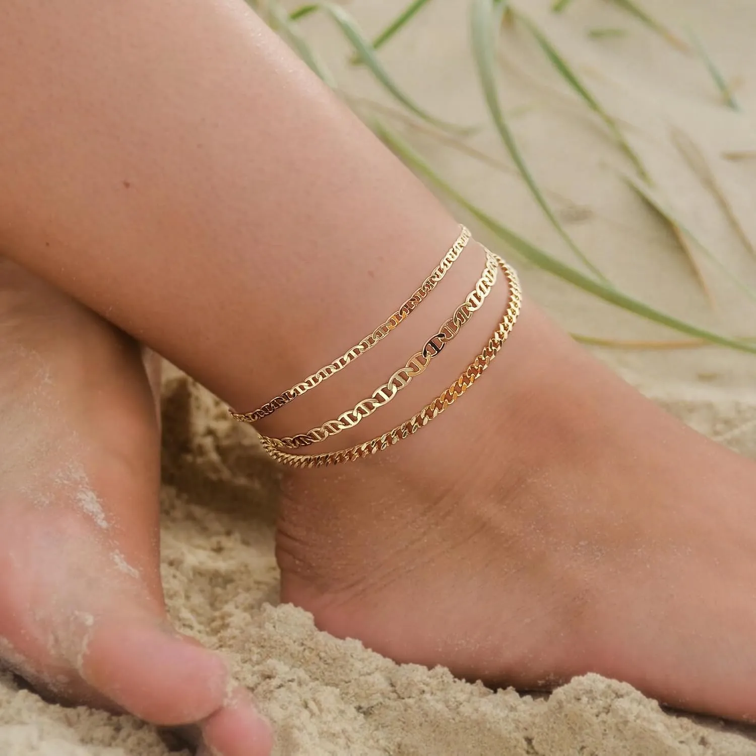 Anklet for Women Gold Plated Anklets Bracelets Waterproof Cuban Link Bracelets Set Dainty Stackble Anklets Jewelry for Gift