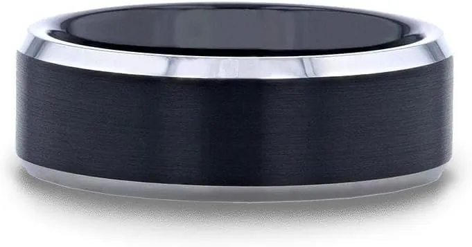 ASTON Tungsten Wedding Ring for Men - Comfort Fit, Custom Engraved, Wedding Band with Matte Black Brushed Center - Stylish Durable Marriage Ring, Couple's Engagement Promise - 4mm - 8mm