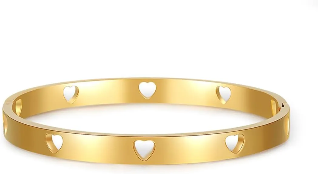 Baby Infant Toddler Kids Girls Heart Bangle Bracelet, Gold Silver Rose Gold 3 Colors 316L Stainless Steel Cuff Bracelets With Heart Shape,Jewelry Gifts For Birthday