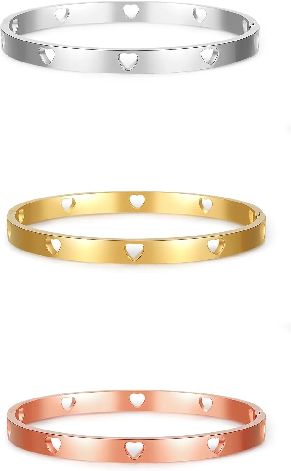 Baby Infant Toddler Kids Girls Heart Bangle Bracelet, Gold Silver Rose Gold 3 Colors 316L Stainless Steel Cuff Bracelets With Heart Shape,Jewelry Gifts For Birthday