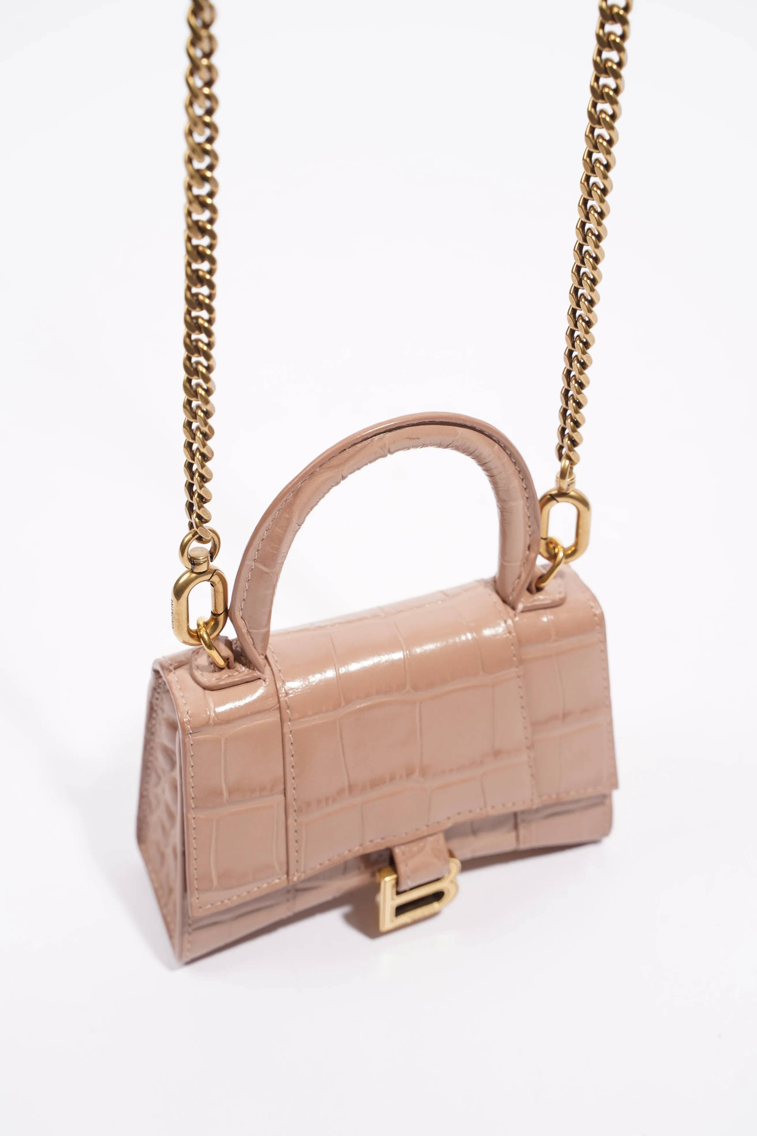 Balenciaga Womens Hourglass Nude Croc Mini