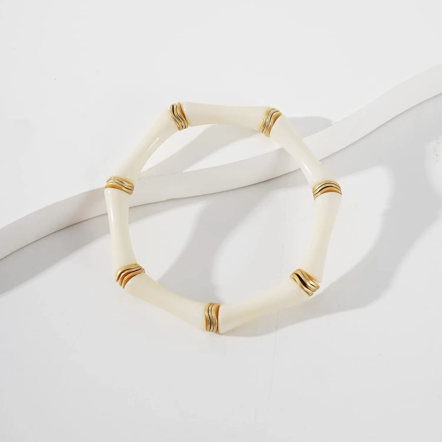 Bamboo Tube Bangle Bracelets for Women Stacking Chunky Colorful Acrylic Beads Stretch Bracelets Friendship Summer Beach Bracelet Jewelry