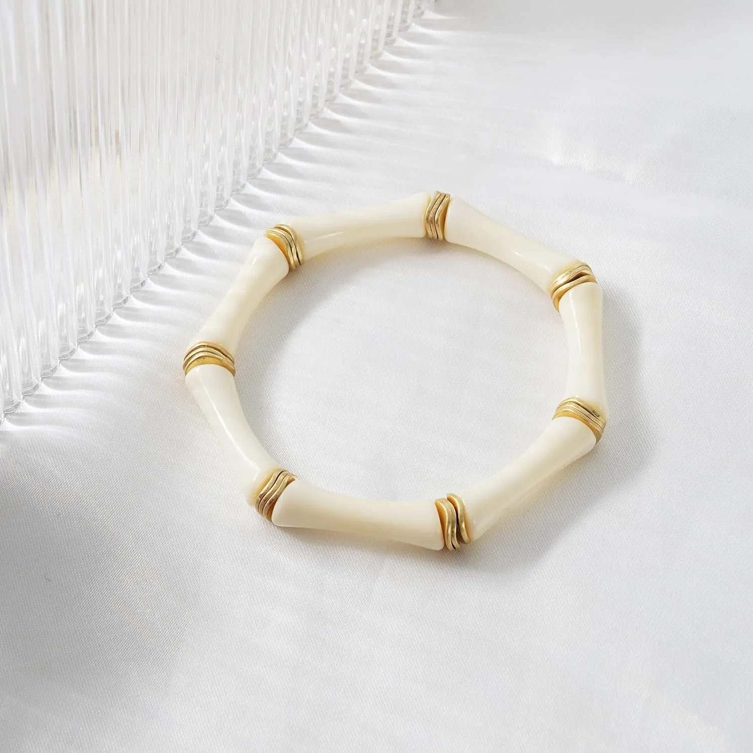 Bamboo Tube Bangle Bracelets for Women Stacking Chunky Colorful Acrylic Beads Stretch Bracelets Friendship Summer Beach Bracelet Jewelry