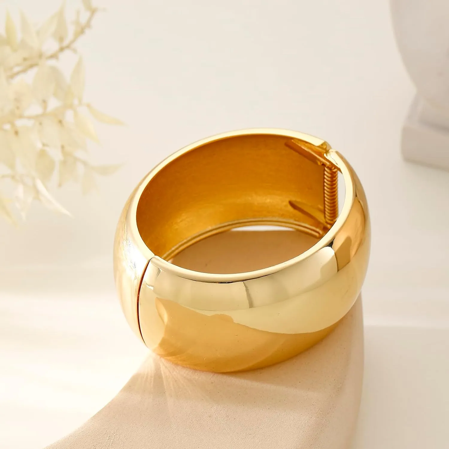 Bangle Bracelets for Women | 14K Gold Plated Trendy Wide Bracelets | Hinged Arm Cuff Bangles Chunky Bracelet for Women