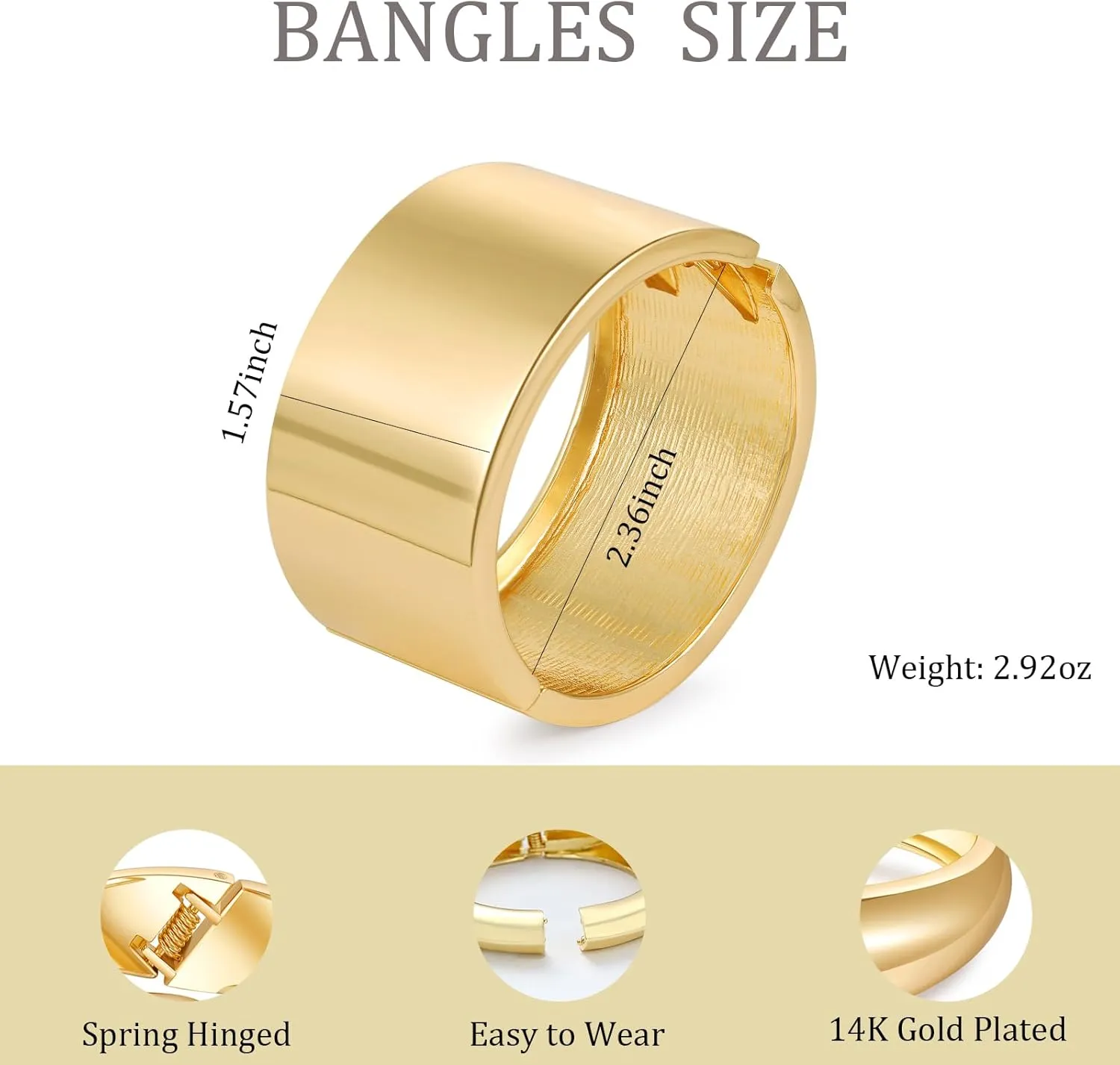 Bangle Bracelets for Women | 14K Gold Plated Trendy Wide Bracelets | Hinged Arm Cuff Bangles Chunky Bracelet for Women