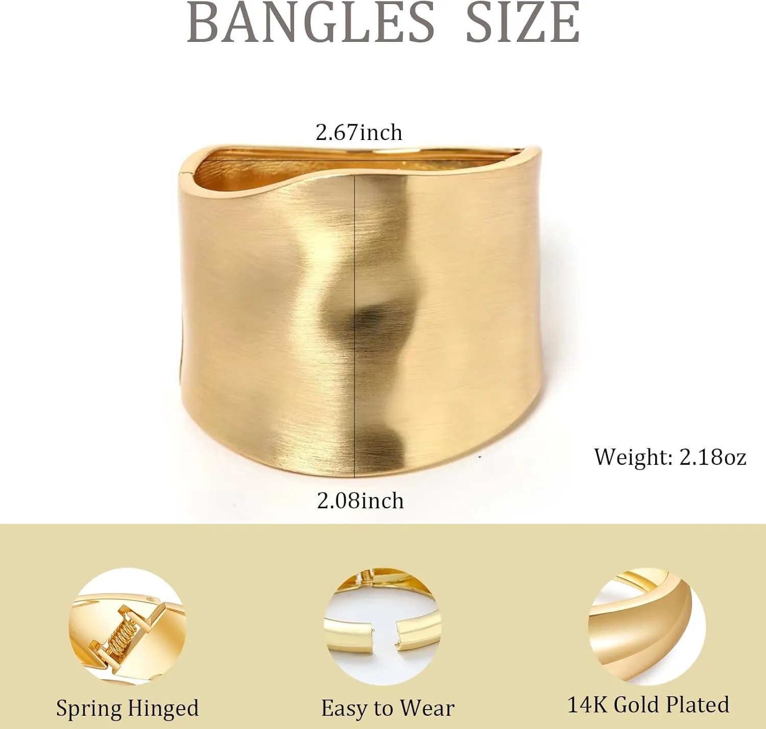 Bangle Bracelets for Women | 14K Gold Plated Trendy Wide Bracelets | Hinged Arm Cuff Bangles Chunky Bracelet for Women