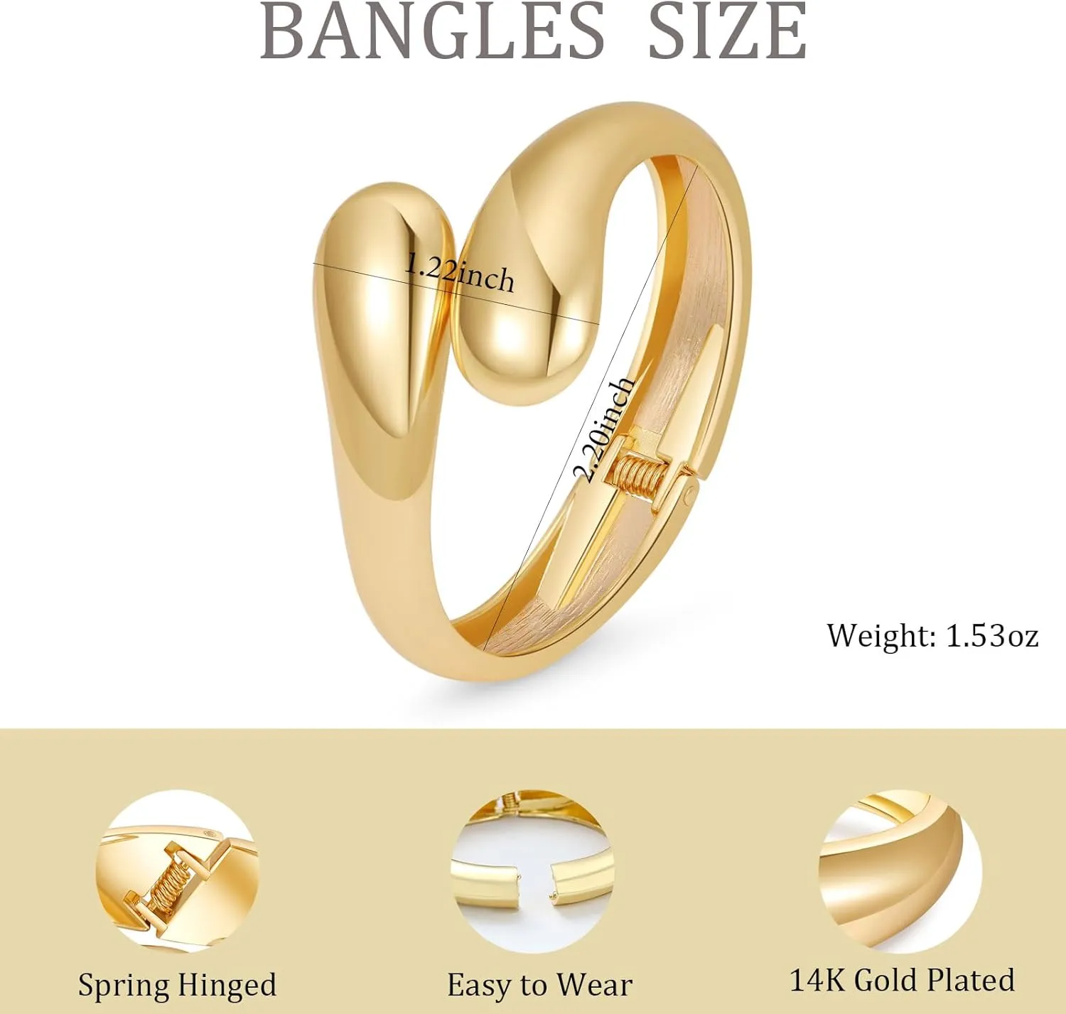 Bangle Bracelets for Women | 14K Gold Plated Trendy Wide Bracelets | Hinged Arm Cuff Bangles Chunky Bracelet for Women