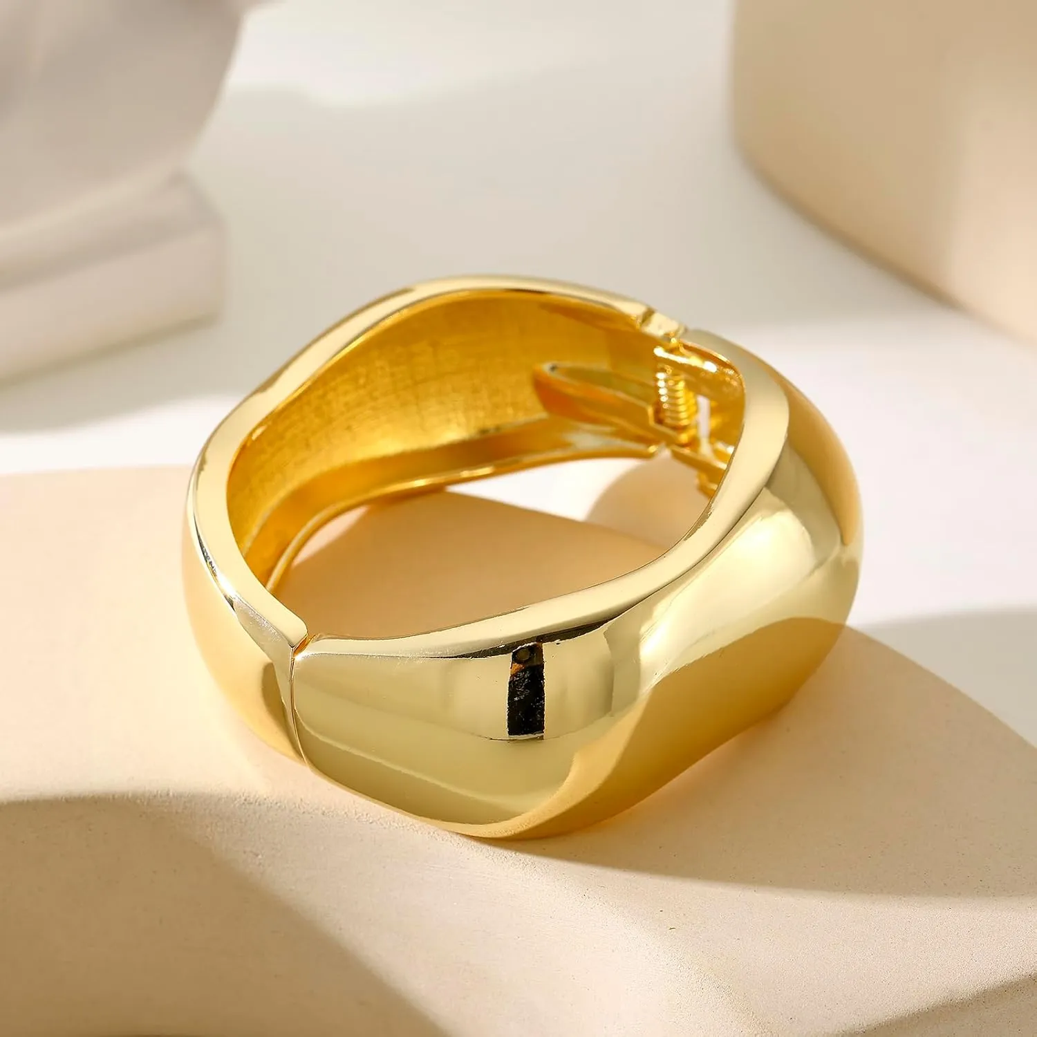 Bangle Bracelets for Women | 14K Gold Plated Trendy Wide Bracelets | Hinged Arm Cuff Bangles Chunky Bracelet for Women