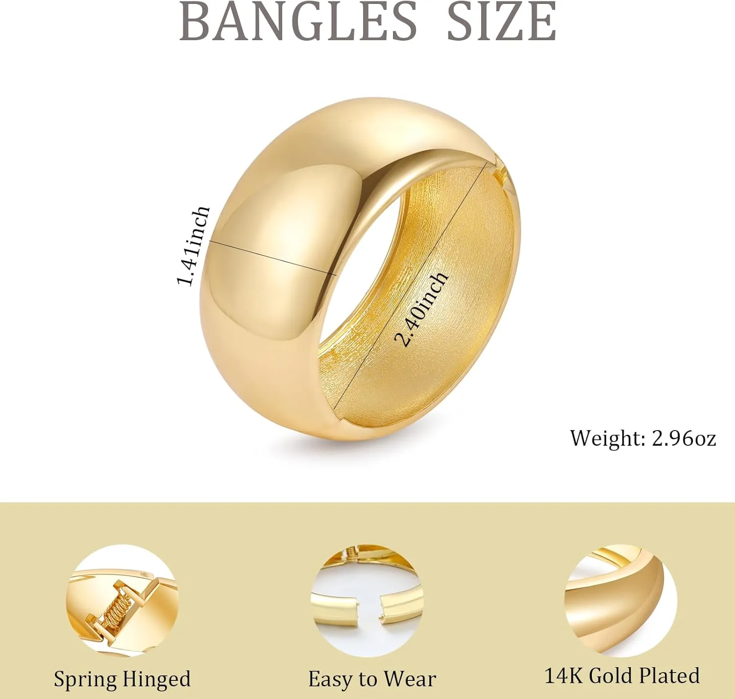 Bangle Bracelets for Women | 14K Gold Plated Trendy Wide Bracelets | Hinged Arm Cuff Bangles Chunky Bracelet for Women