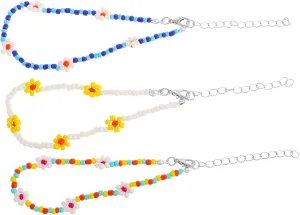 BESPORTBLE 3pcs Boho Rice Bead Anklets Handmade Daisy Flower Anklet Jewelry for Women