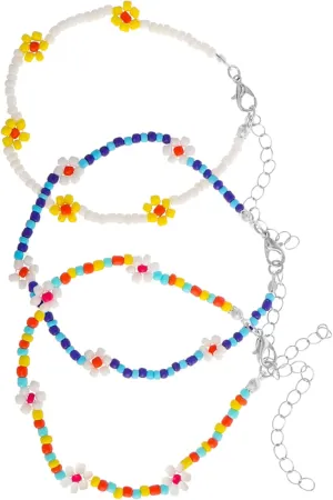BESTYASH Elastic Anklet Jewelry Boho Rice Bead Anklet Bracelets for Beach Getaway Set of 3