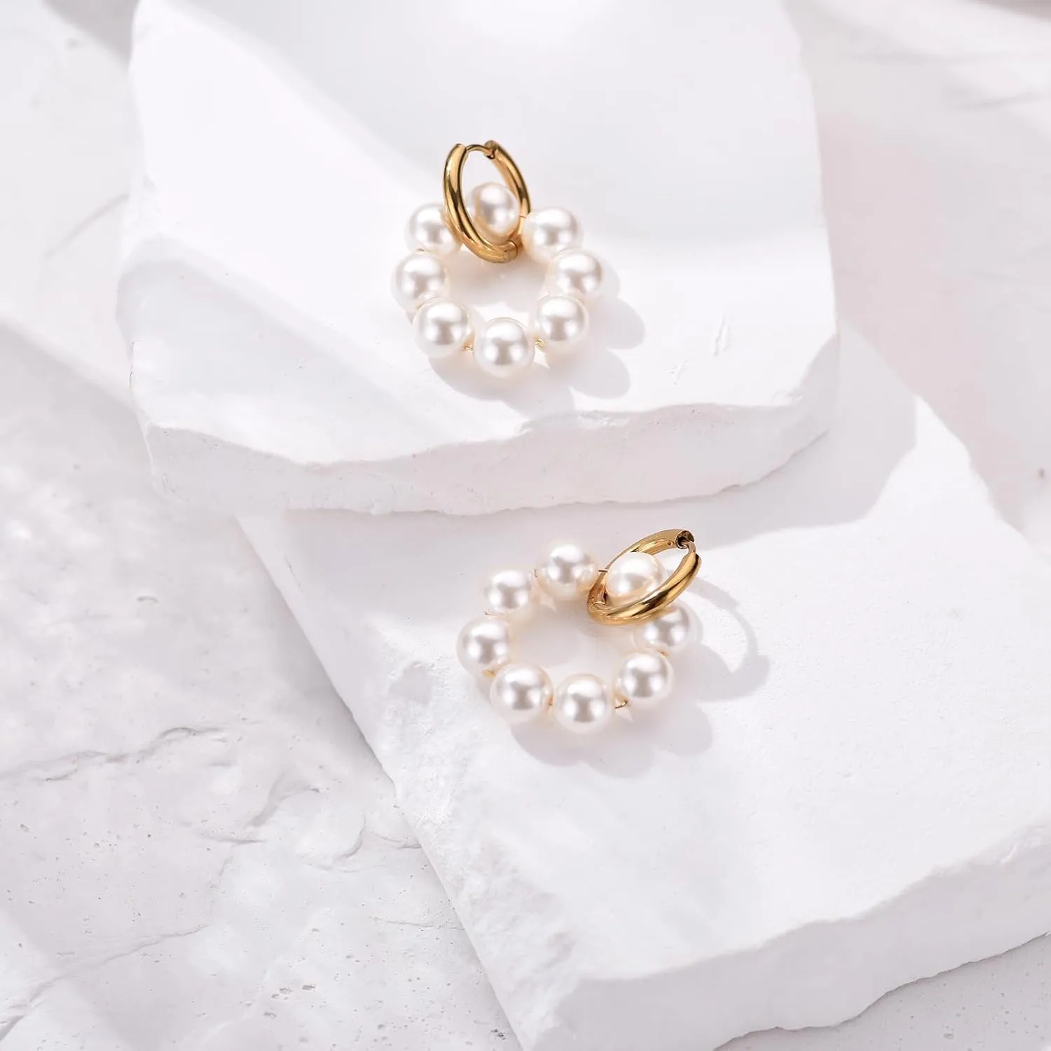 Big Beaded Hoop Huggie Earrings for Women Boho Statement Drop Dangle Earrings Trendy Jewelry