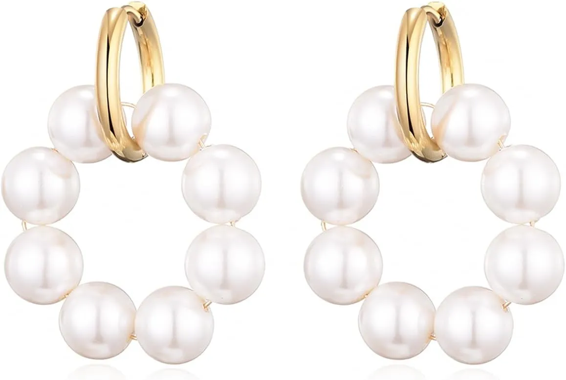 Big Beaded Hoop Huggie Earrings for Women Boho Statement Drop Dangle Earrings Trendy Jewelry