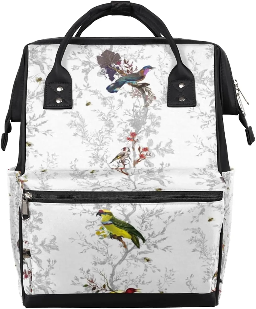 Bird On Tree Branchs Diaper Bag Tote Large Capacity Waterproof with Adjustable Shoulder Strap and Pram Straps Mommy Bag for Hospital Beach Weekender Travel