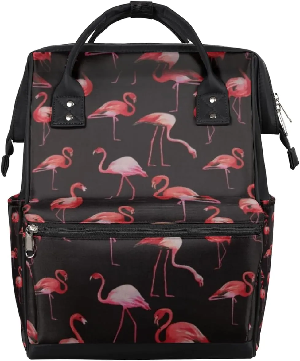Birds Flamingo Diaper Bag Tote Large Capacity Waterproof with Adjustable Shoulder Strap and Pram Straps Mommy Bag for Hospital Beach Weekender Travel