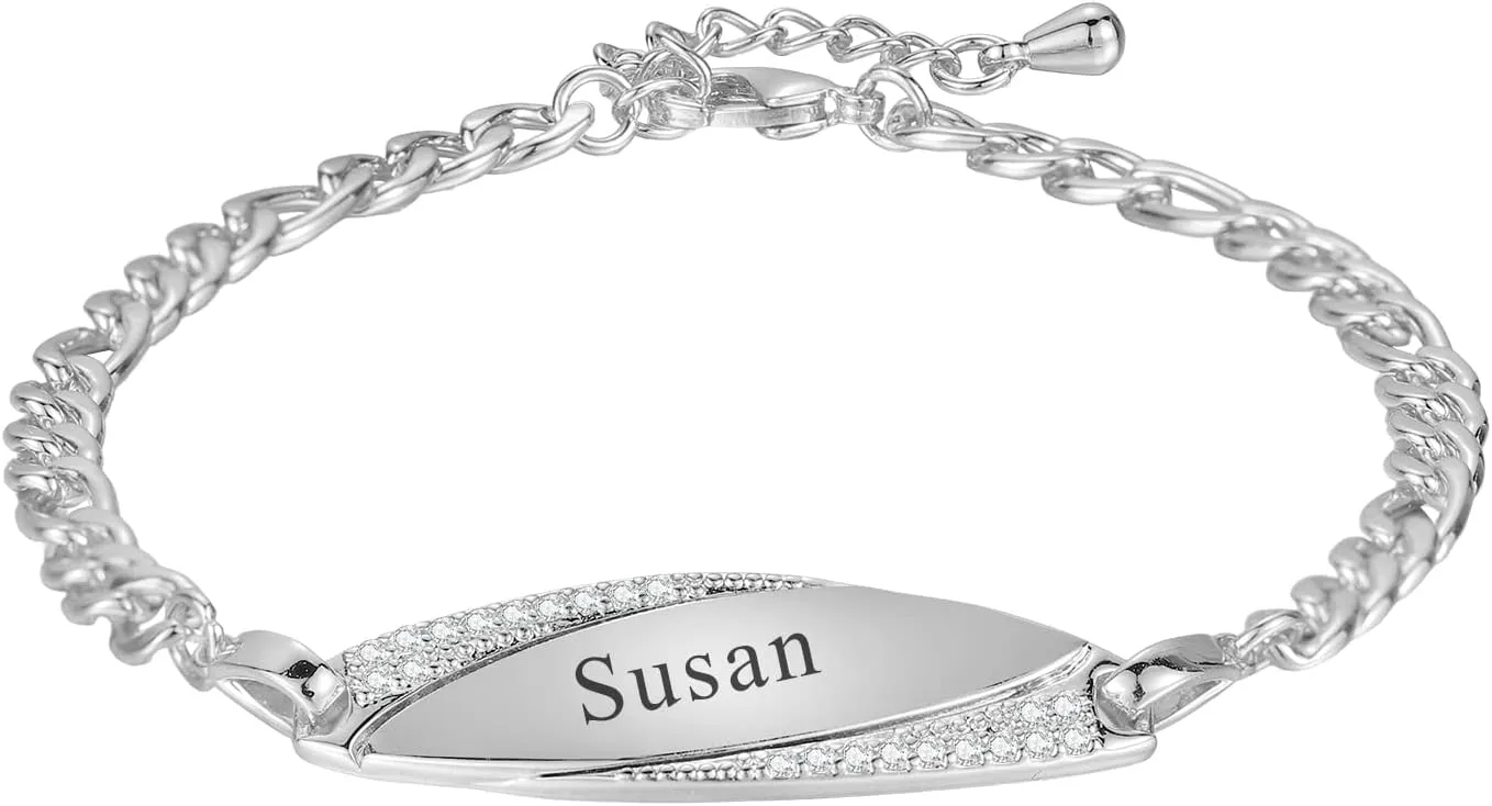 Birthday Gift Personalized Engraving Name Charm Bracelet Diamond Thick Hand Chain 18k Gold Plated Bracelets Custom Adjustable Bangles Jewelry Women Gifts