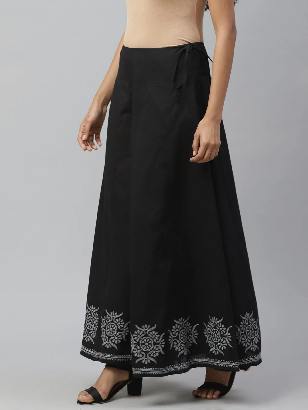 Black and Grey Chikankari Flared Palazzo