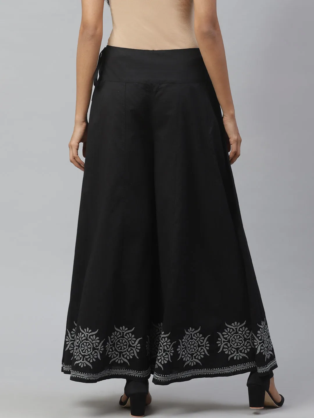 Black and Grey Chikankari Flared Palazzo