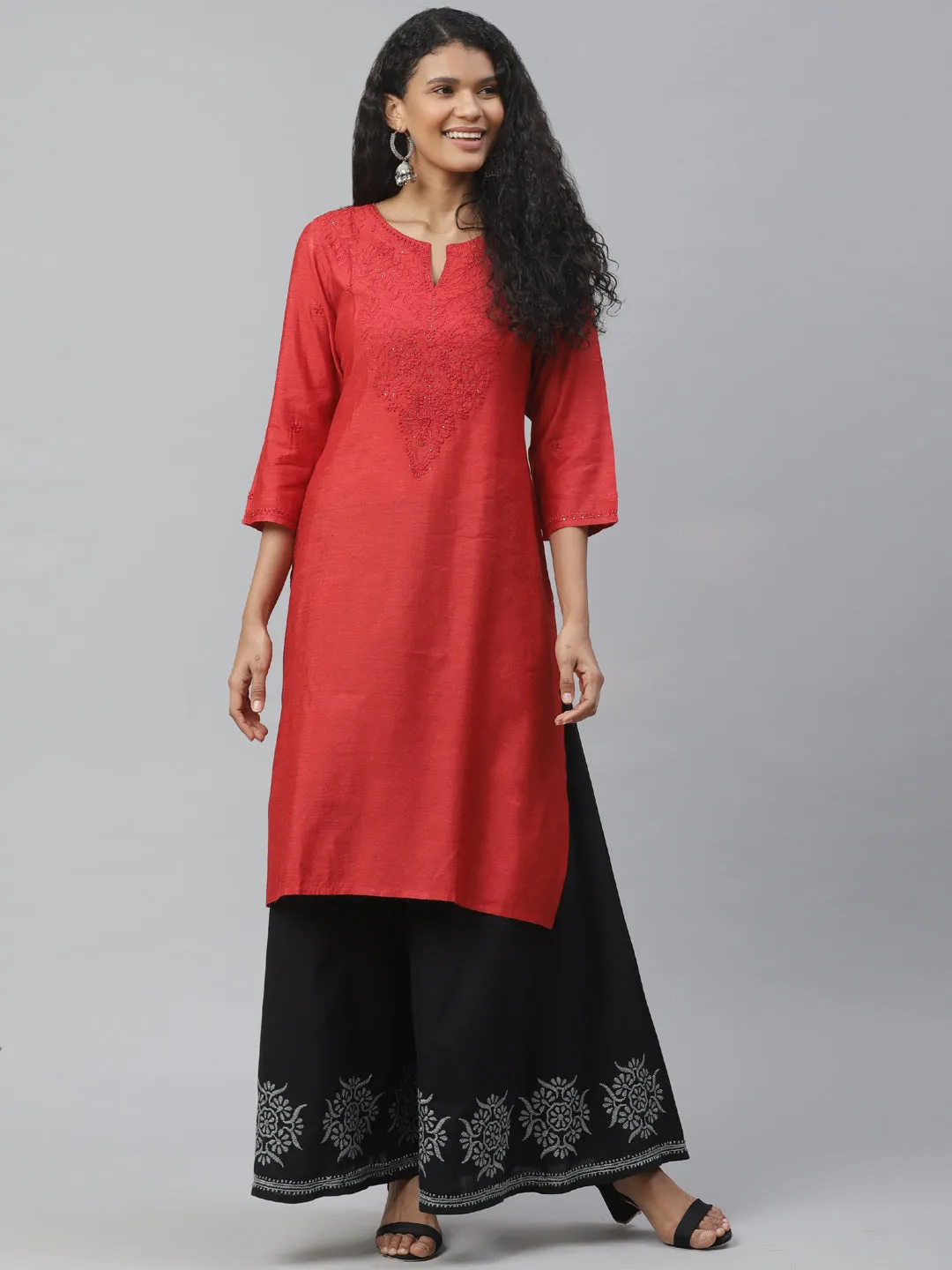 Black and Grey Chikankari Flared Palazzo