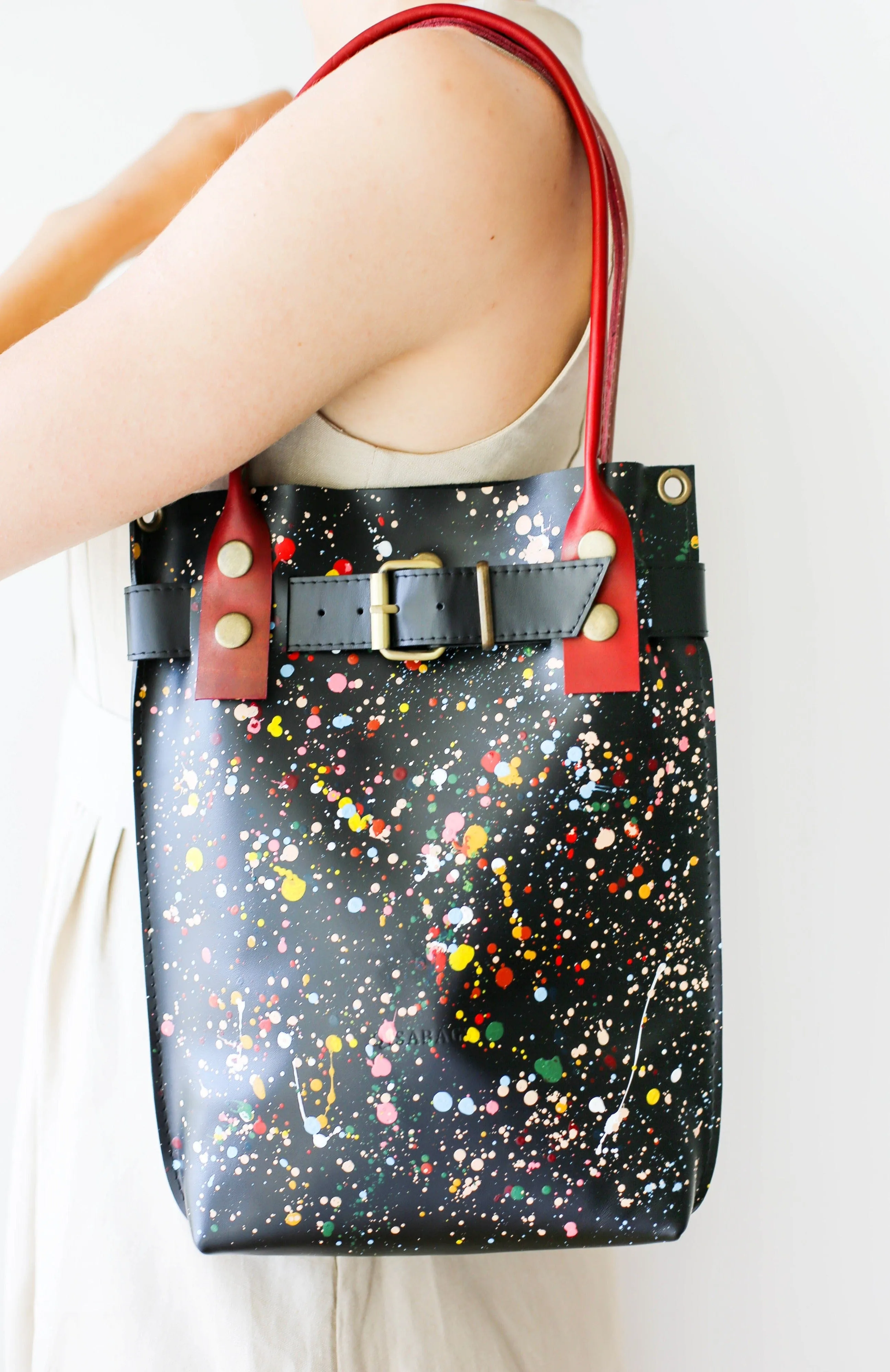 Black Painted Leather Handbag
