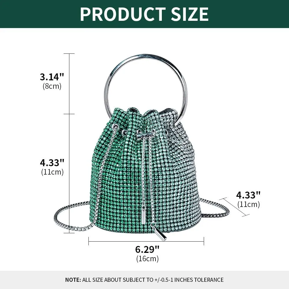 Bling Evening Handbag Rhinestone Drawstring Shoulder Bucket Purse Diamond Clutch Purse Party Wedding Shopping