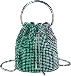 Bling Evening Handbag Rhinestone Drawstring Shoulder Bucket Purse Diamond Clutch Purse Party Wedding Shopping