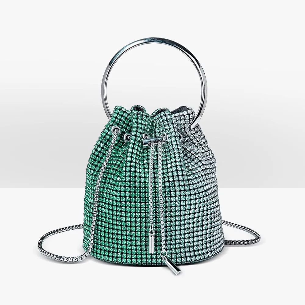 Bling Evening Handbag Rhinestone Drawstring Shoulder Bucket Purse Diamond Clutch Purse Party Wedding Shopping