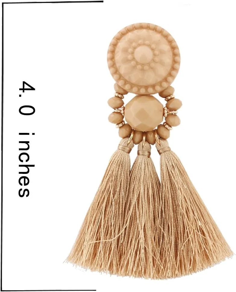 boderier Bohemian Statement Thread Tassel Chandelier Drop Dangle Earrings with Cassandra Button Stud