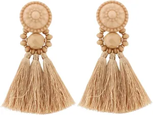 boderier Bohemian Statement Thread Tassel Chandelier Drop Dangle Earrings with Cassandra Button Stud