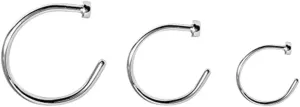 BodyJewelryOnline 3PCS 316L Surgical Steel 18G 20G 22G Nose Rings Hoops 8mm 10mm 6mm C Shaped Nose Ring Flat Top Simple Half Hoop Earring Piercing Jewelry for Women Men