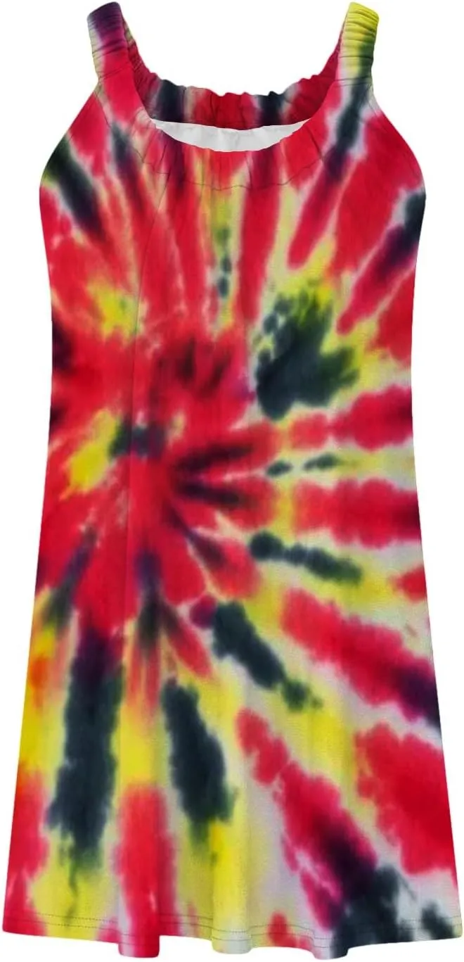 Boho Dresses for Women 2024 Printed Crewneck Sleeveless Sexy Mini Dress Beach Vacation Sundress Flowy Swing Cover Ups