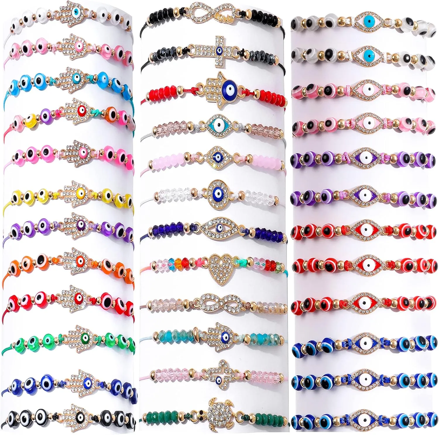 BONITTER 36/24 Pcs Evil Eye Bracelets Pack Mexican Braclets Set ojo bracelet Protection Amulet Anklets Jewelry Gift for Women Men
