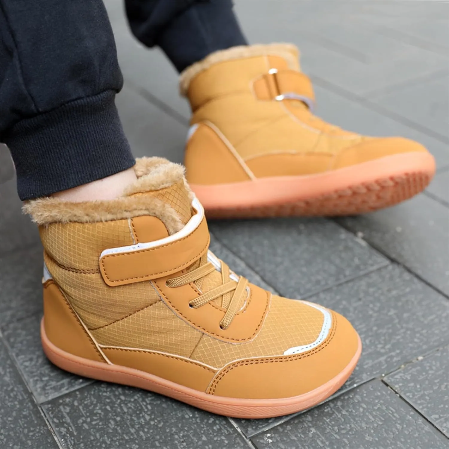 Boots for Girls Kids Winter Snow Boots Waterproof Outdoor Warm Fur Lined Shoes Cold Weather Warm Resistance Hook Loop Boots