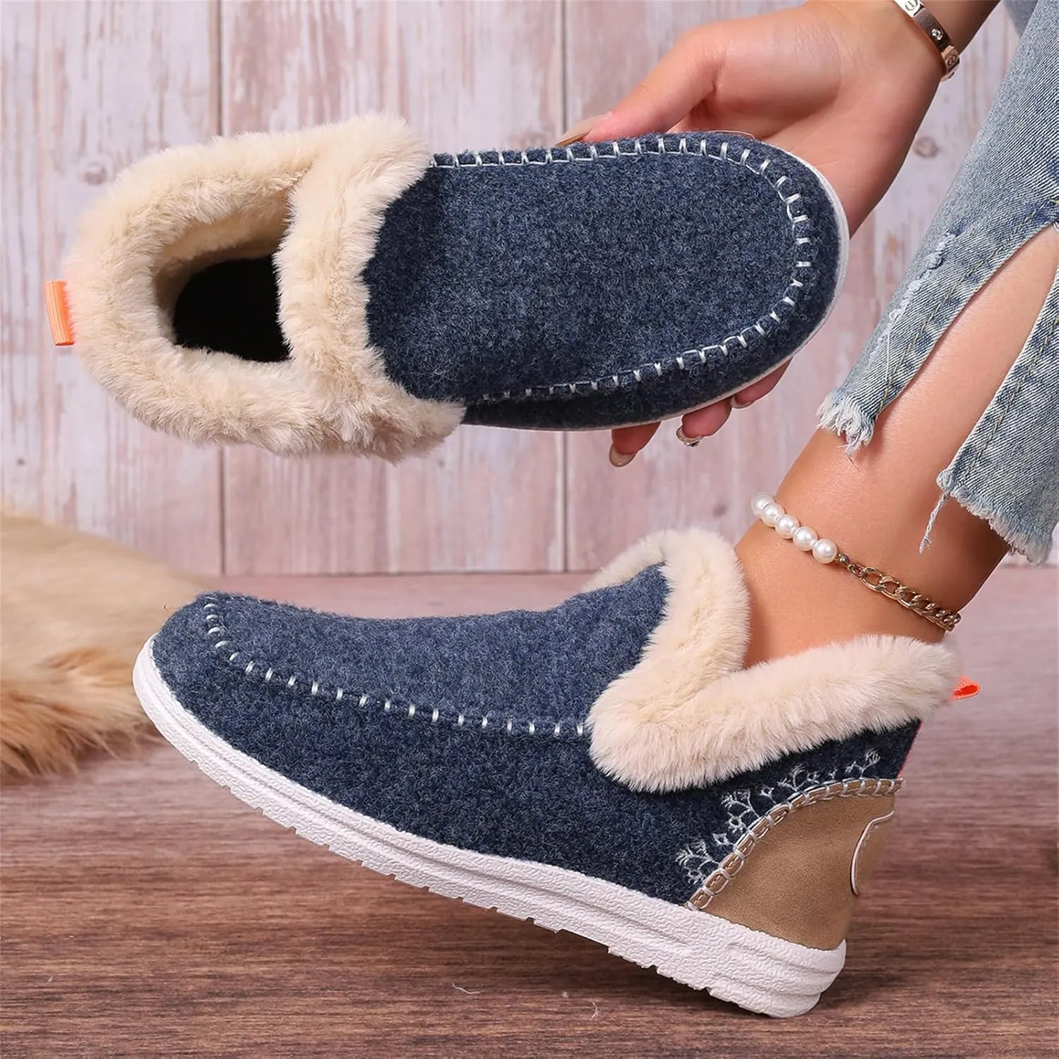 Boots For Women Ankle Booties With Fur Lined Warm Winter Snow Boots Casual Fashion Trendy Comfortable Loafers Shoes