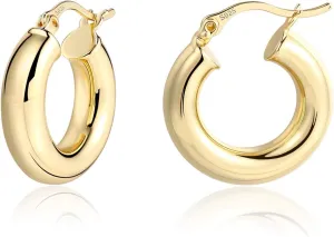 BOUTIQUELOVIN 14K Gold Plated Hoop Earrings for Women Hypoallergenic Thick Chunky Hoop Earrings Lightweight Tube Design