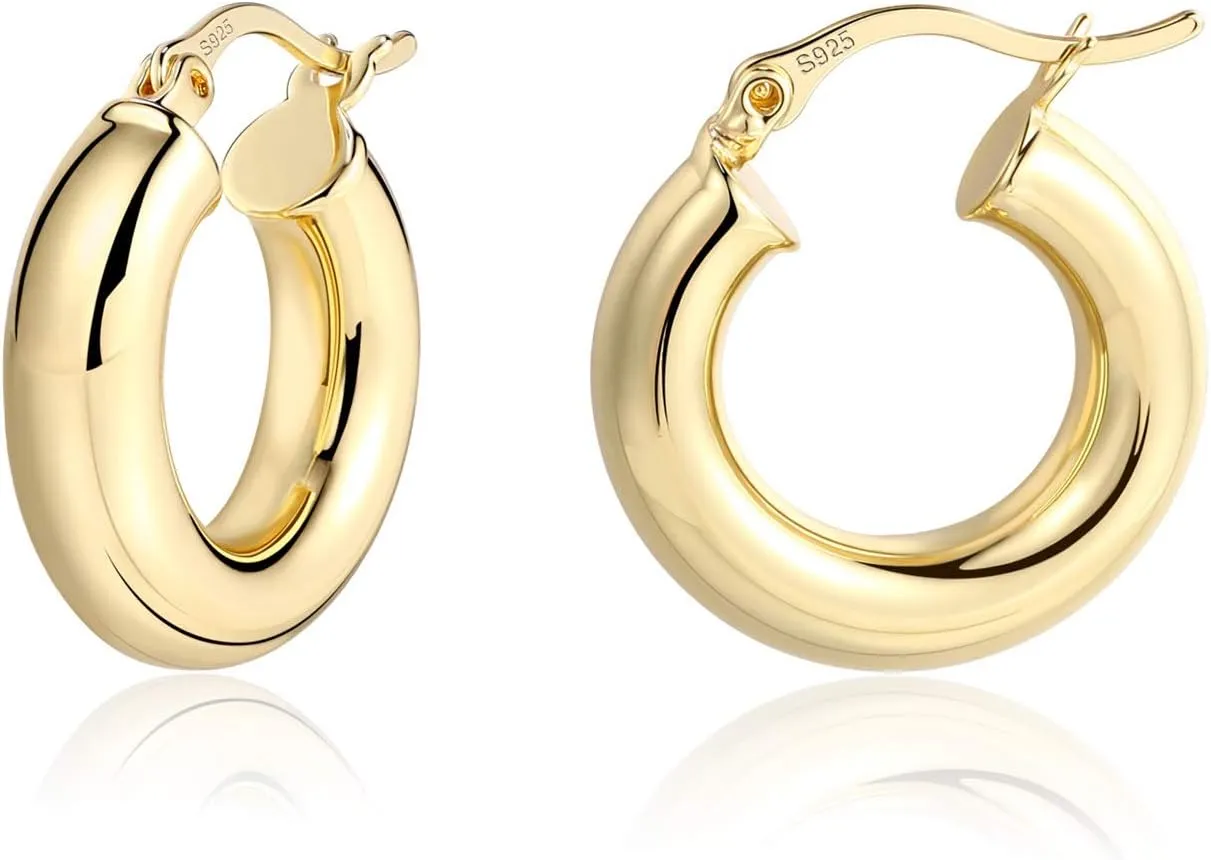 BOUTIQUELOVIN 14K Gold Plated Hoop Earrings for Women Hypoallergenic Thick Chunky Hoop Earrings Lightweight Tube Design