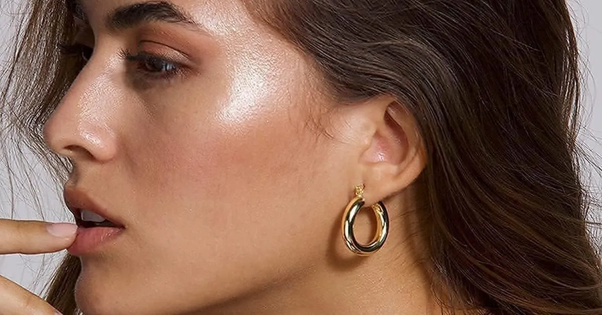 BOUTIQUELOVIN 14K Gold Plated Hoop Earrings for Women Hypoallergenic Thick Chunky Hoop Earrings Lightweight Tube Design