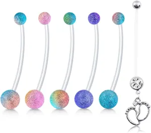 Briana Williams Pregnancy Belly Button Rings - Flexible Clear Long Belly Piercing Retainer Plastic Maternity Navel Rings for Pregnant Women - 25mm, 32mm, 35mm, 38mm Bar Sizes